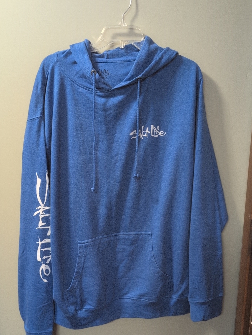 Salt Life Hook, Line, & Sinker" American Flag Hoodie. Light Blue.